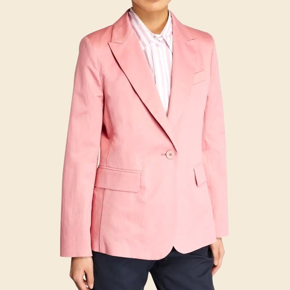 Weekend Max Mara Pink Cotton Linen Single Button Blazer Jacket Womens Size 6